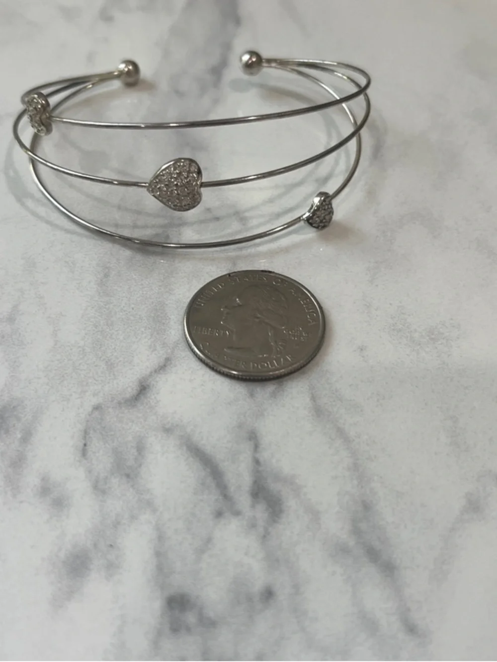 Sterling Silver Heart Multi-Band Dainty Cuff Bracelet